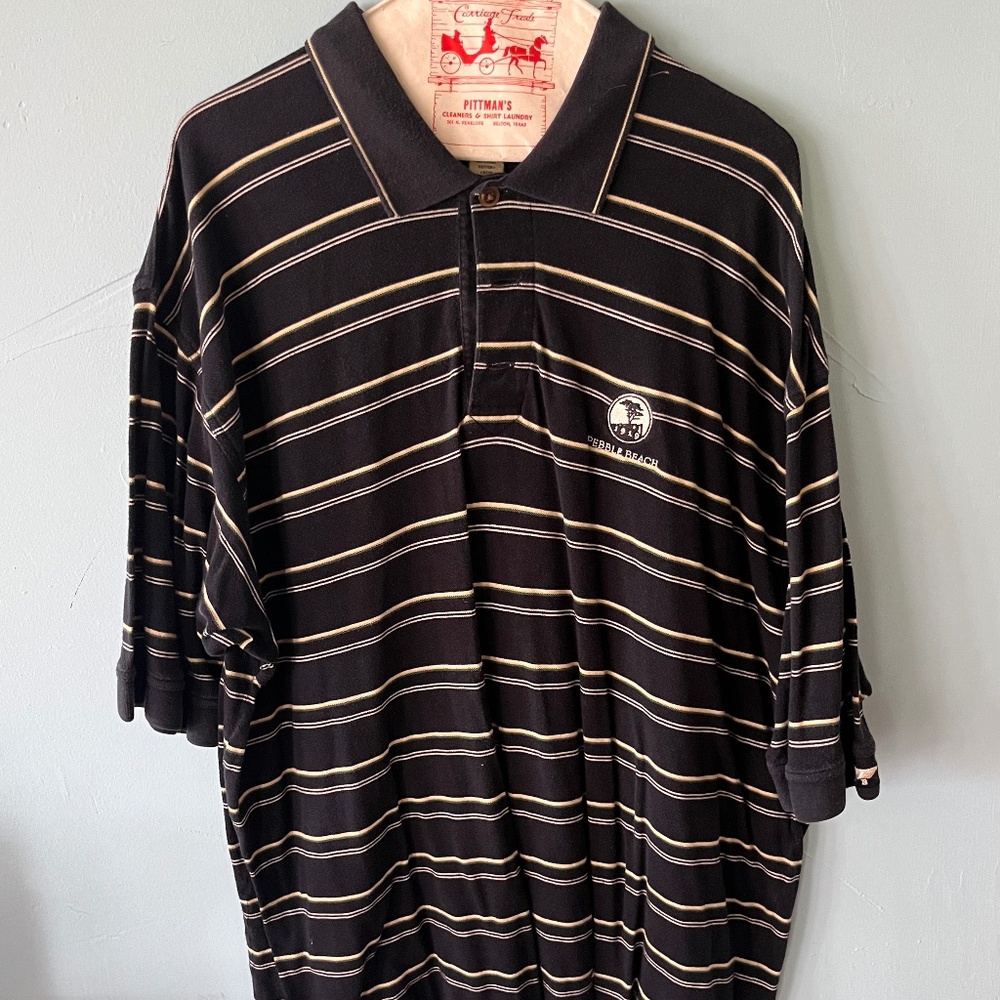 Cutter And Buck Pebble Beach Men’s Black Stripe Polo Size XL